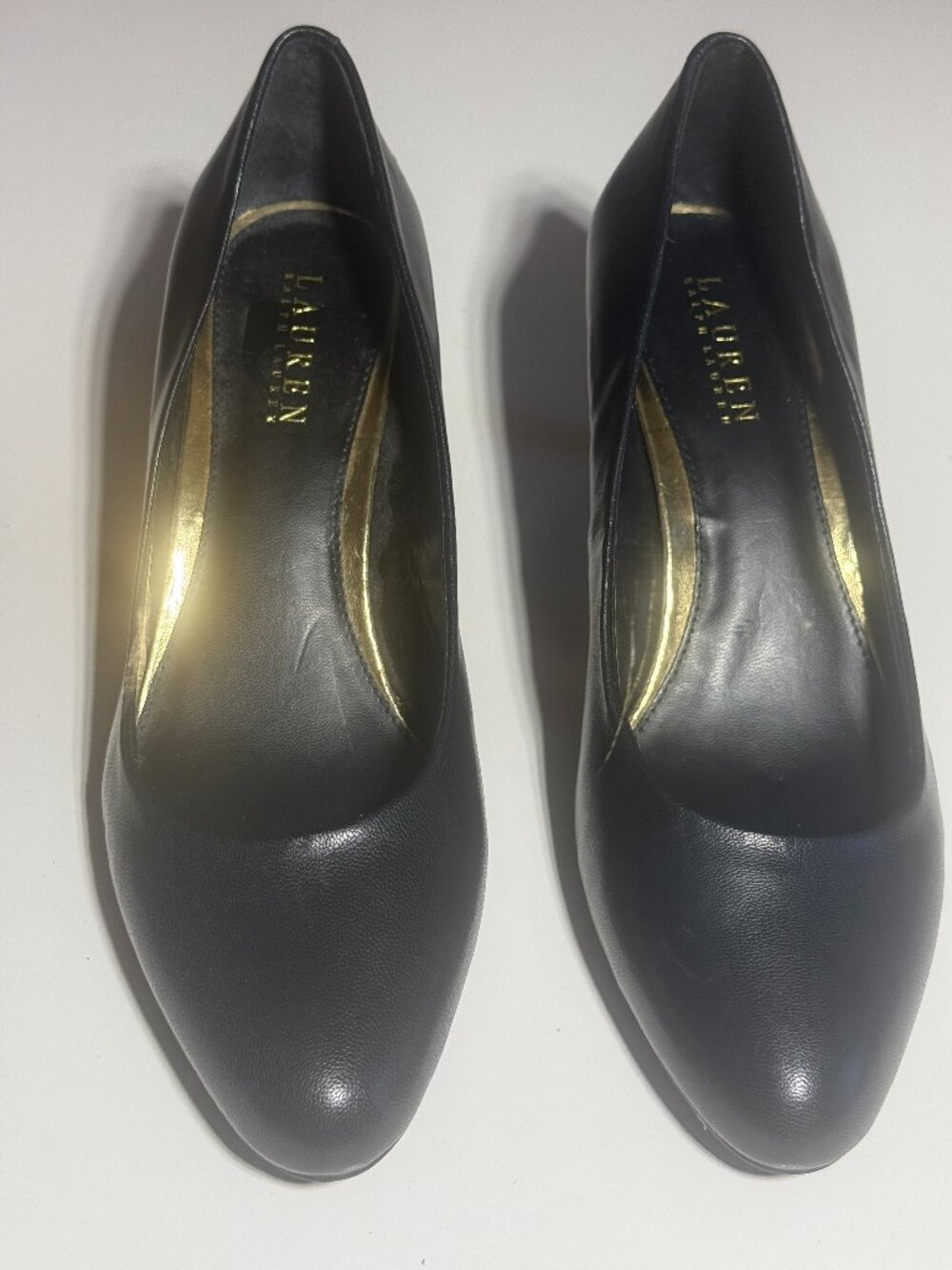 Lauren Ralph Lauren Leather Black Heels Shoes Slip On Size 9.5B NEW
